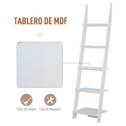 Estantería de escalera Homcom 5 estantes blanco 195x50x40 cm