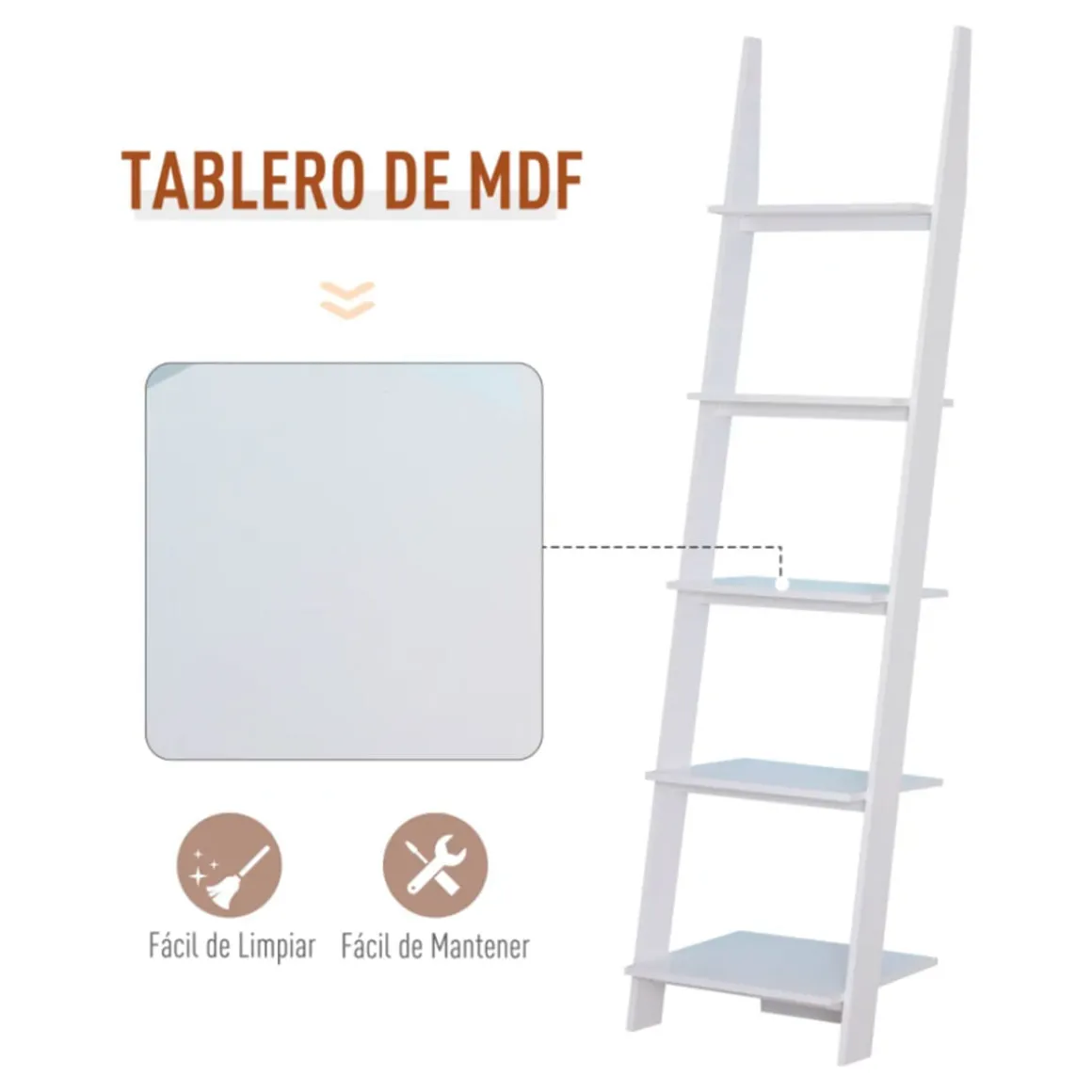 Estantería de escalera Homcom 5 estantes blanco 195x50x40 cm