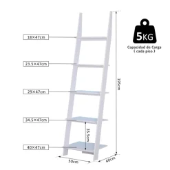 Estantería de escalera Homcom 5 estantes blanco 195x50x40 cm