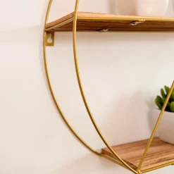 Estantería de pared MOA Vinthera forma circular natural/dorado 40x50x12 cm