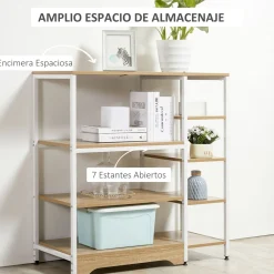 Estantería Dulce Homcom 7 estantes natural/blanco 95x90x40 cm