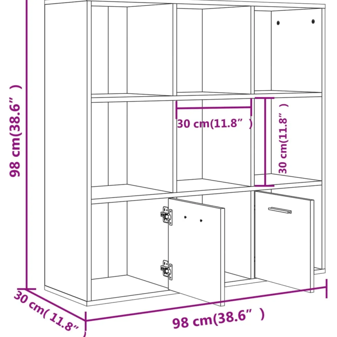 Estantería Fitz 7 compartimentos + 2 armarios 98x98x30 cm