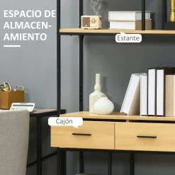 Estantería Galera Homcom 5 niveles 2 cajones natural/negro 170,5x80x30 cm