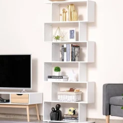 Estantería Homcom 6 niveles diseño en S blanco 191x80x24 cm
