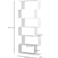 Estantería Homcom 6 niveles diseño en S blanco 191x80x24 cm