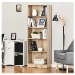 Estantería Homcom 5 niveles ajustables madera natural 176x63x29,5 cm