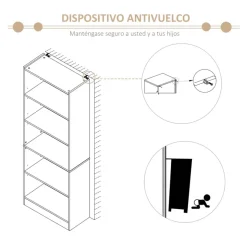 Estantería Homcom 5 niveles ajustables madera natural 176x63x29,5 cm