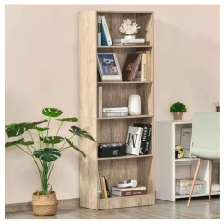 Estantería Homcom 5 niveles ajustables madera natural 176x63x29,5 cm