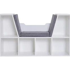 Estantería Homcom con asiento+cojín 6 cubículos blanco/gris 61x102x30 cm