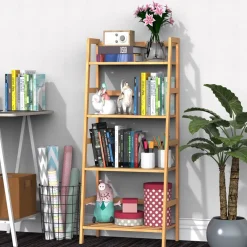 Estantería Homcom diseño escalera 4 niveles bambú 120x48x31,5 cm