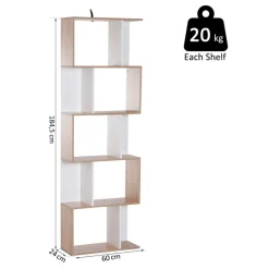Estantería Homcom en forma de S natural/blanco 184,5x60x24 cm