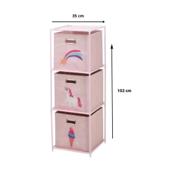 Estantería infantil 3 cajas de tela 102x35x35 cm