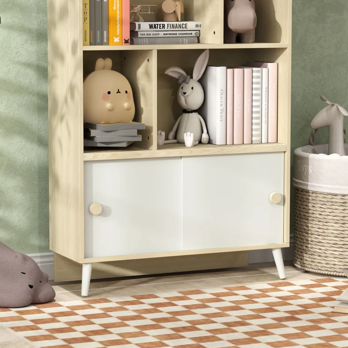 Estantería infantil Campanilla Aiyaplay 4 estantes + armario +3A blanco/natural 140,5x80x30 cm