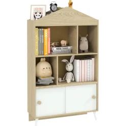 Estantería infantil Campanilla Aiyaplay 4 estantes + armario +3A blanco/natural 140,5x80x30 cm