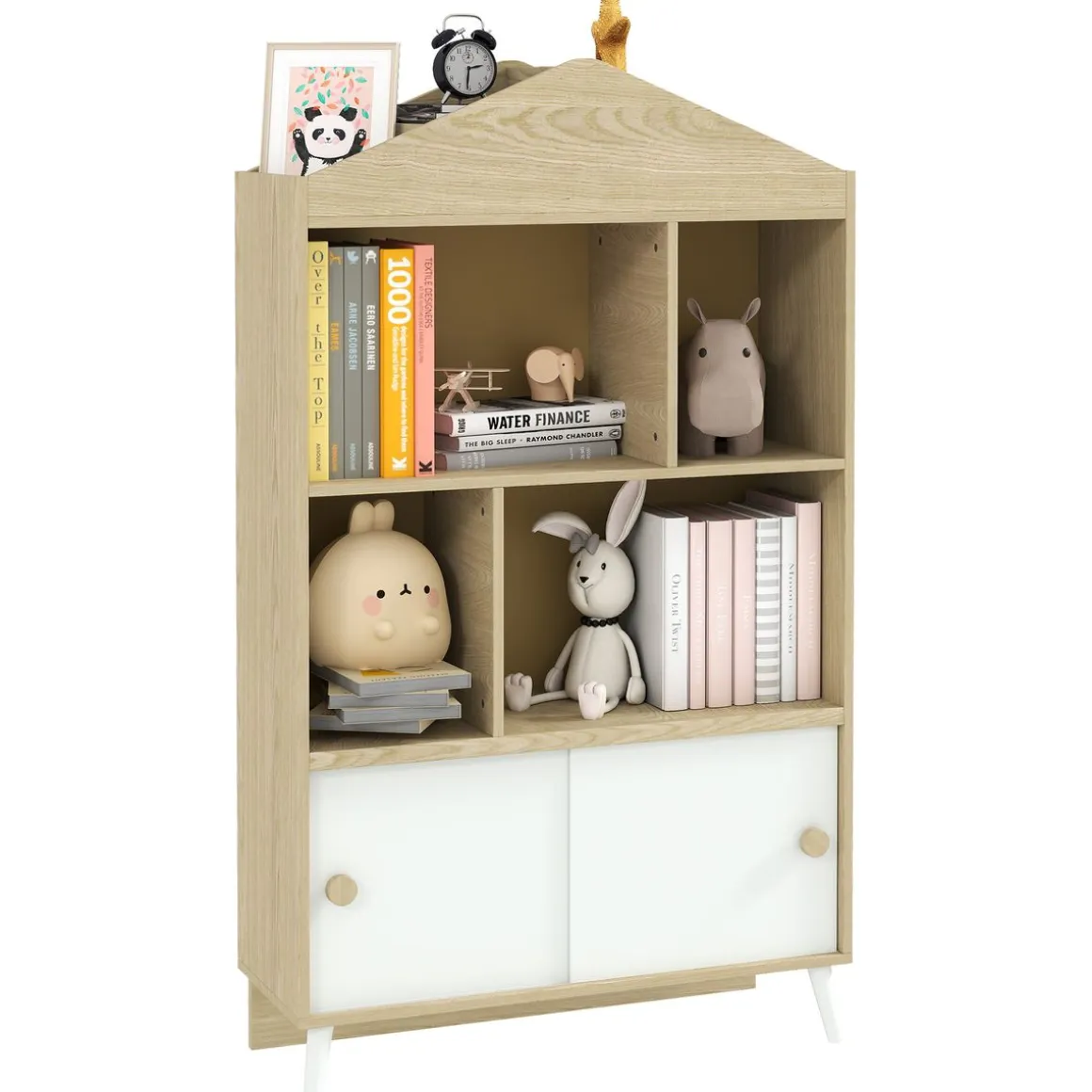 Estantería infantil Campanilla Aiyaplay 4 estantes + armario +3A blanco/natural 140,5x80x30 cm