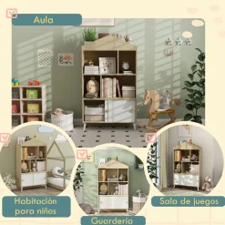 Estantería infantil Campanilla Aiyaplay 4 estantes + armario +3A blanco/natural 140,5x80x30 cm