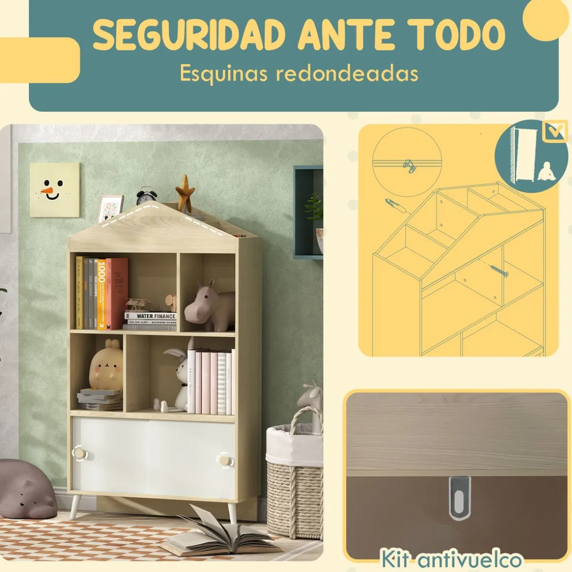 Estantería infantil Campanilla Aiyaplay 4 estantes + armario +3A blanco/natural 140,5x80x30 cm