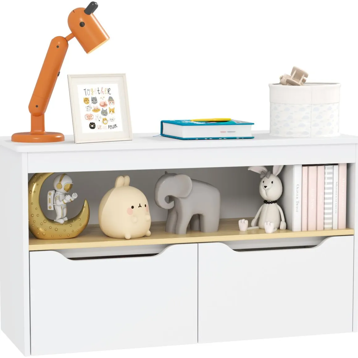 Estantería infantil Cilantro Aiyaplay compartimento + 2 cajones +3A blanco 45x80x30 cm