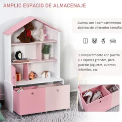 Estantería infantil Homcom 4 estantes+1 armario+2 cajones rosa/blanco 130x80x34 cm