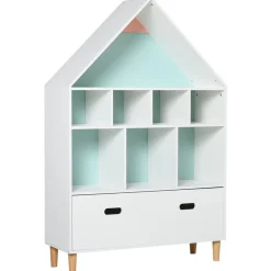 Estantería infantil Homcom diseño casita blanco/azul/rosa 126x82x30 cm