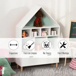 Estantería infantil Homcom diseño casita blanco/azul/rosa 126x82x30 cm
