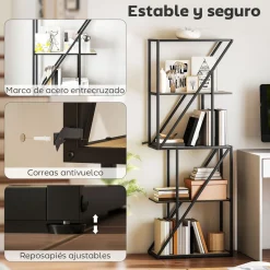 Estantería Kiva Homcom 5 niveles negro/natural 165x60x30 cm