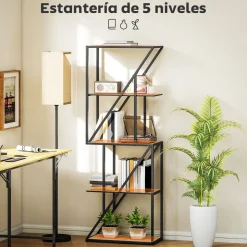Estantería Kiva Homcom 5 niveles negro/natural 165x60x30 cm