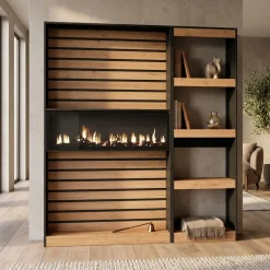 Estantería Kroma 4 estantes con chimenea izquierda natural/negro 186x170x25 cm