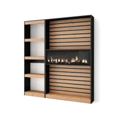 Estantería Kroma 4 estantes con chimenea derecha natural/negro 186x170x25 cm