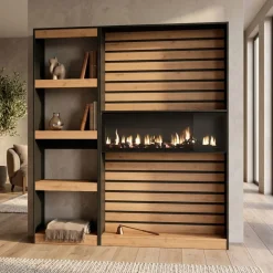 Estantería Kroma 4 estantes con chimenea derecha natural/negro 186x170x25 cm