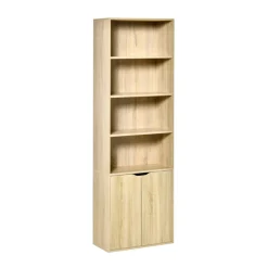 Estantería librería Homcom 1 armario con 2 estantes + 4 estantes abiertos natural 180x59x29 cm