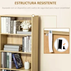 Estantería librería Homcom 1 armario con 2 estantes + 4 estantes abiertos natural 180x59x29 cm