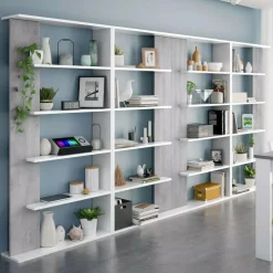 Estantería Loras 5 niveles blanco/cemento 180x90x25 cm - Separador de ambientes