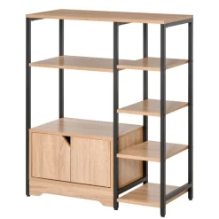Estantería Miss Homcom doble puerta + 5 estantes natural/negro 97x80x35 cm