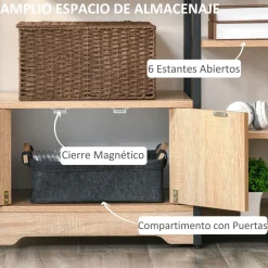 Estantería Miss Homcom doble puerta + 5 estantes natural/negro 97x80x35 cm