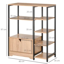Estantería Miss Homcom doble puerta + 5 estantes natural/negro 97x80x35 cm