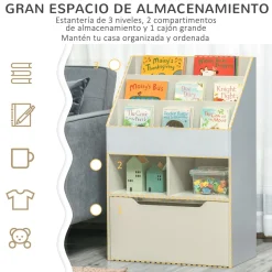 Estantería Moni Homcom 3 compartimentos + 2 cubos + cajón gris 90x60x29,9 cm