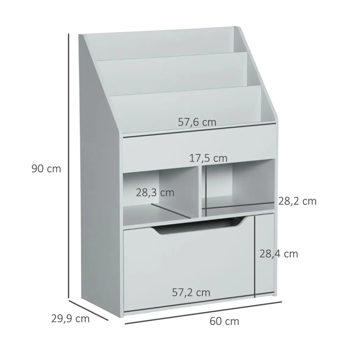 Estantería Moni Homcom 3 compartimentos + 2 cubos + cajón gris 90x60x29,9 cm