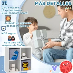 Estantería Napuka Homcom 4 módulos blanco 61,8x61,8x29,9 cm