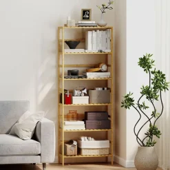 Estantería Nara Homcom 6 niveles natural 161x60x26 cm