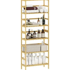 Estantería Nara Homcom 6 niveles natural 161x60x26 cm