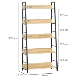 Estantería Nogal Homcom 5 niveles tipo librería natural/negro 149,5x70x35 cm