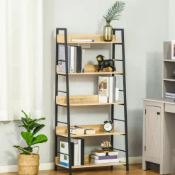 Estantería Nogal Homcom 5 niveles tipo librería natural/negro 149,5x70x35 cm
