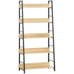 Estantería Nogal Homcom 5 niveles tipo librería natural/negro 149,5x70x35 cm