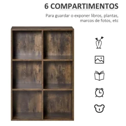 Estantería Nora Homcom 6 compartimentos abiertos marrón 97,5x65,5x30 cm