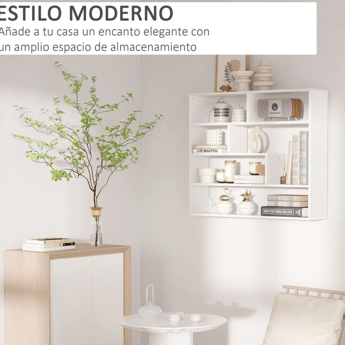 Estantería Rovi Homcom 7 compartimentos blanco 80x94x19,5 cm