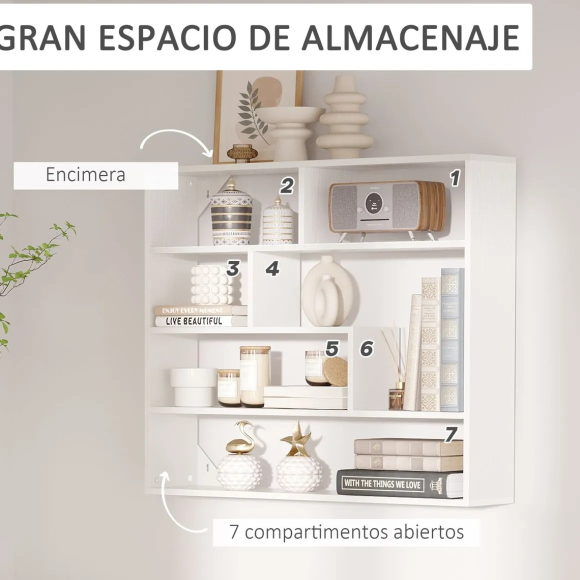Estantería Rovi Homcom 7 compartimentos blanco 80x94x19,5 cm