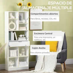 Estantería Ruiseñor Homcom 9 compartimentos + 1 cajón blanco 158x60x26 cm