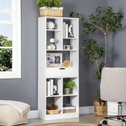 Estantería Ruiseñor Homcom 9 compartimentos + 1 cajón blanco 158x60x26 cm