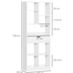 Estantería Ruiseñor Homcom 9 compartimentos + 1 cajón blanco 158x60x26 cm